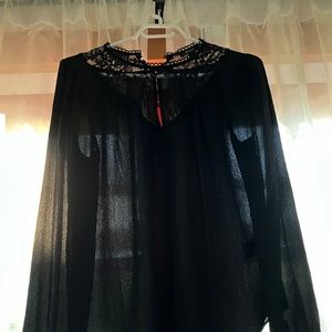 RW & Co. Sheer black Blouse with Lace